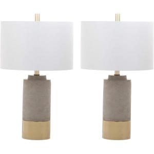 SAFAVIEH Lighting Collection – Set of 2 Modern Contemporary Farmhouse Grey Concrete & Gold 24-Inch Table Lamps for Bedroom, Living Room, Home Office, LED Bulbs Included (LIT4451A-SET2)