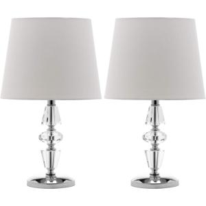 SAFAVIEH Lighting Collection Crescendo Modern Glam Tiered Crystal/ Off-White Shade Bedroom Living Room Home Office Desk Nightstand Table Lamp Set of 2 (LED Bulbs Included)(Clear/White – Set of 2)