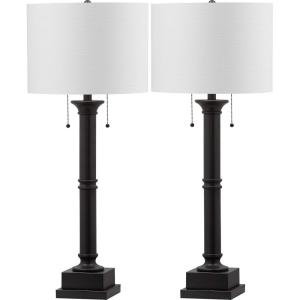 SAFAVIEH Lighting Collection Estilo Column Farmhouse Pull Chain Dark Grey 36-inch Bedroom Living Room Home Office Desk Nightstand Table Lamp Set of 2 (LED Bulbs Included)