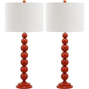SAFAVIEH Lighting Collection Jenna Modern Contemporary Orange Stacked Ball 32-inch Bedroom Living Room Home Office Desk Nightstand Table Lamp Set of 2 (LED Bulbs Included)(Orange – Set of 2)