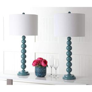 SAFAVIEH Lighting Collection Jenna Modern Contemporary Orange Stacked Ball 32-inch Bedroom Living Room Home Office Desk Nightstand Table Lamp Set of 2 (LED Bulbs Included)(Marine Blue)