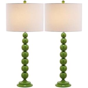 SAFAVIEH Lighting Collection Jenna Modern Contemporary Orange Stacked Ball 32-inch Bedroom Living Room Home Office Desk Nightstand Table Lamp Set of 2 (LED Bulbs Included)(Green – Set of 2)