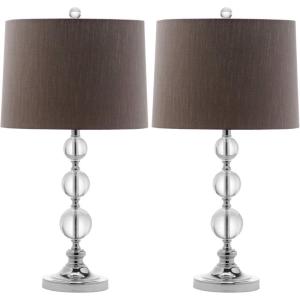 SAFAVIEH Lighting Collection Keeva Modern Crystal Ball/ Grey Shade 27-inch Bedroom Living Room Home Office Desk Nightstand Table Lamp Set of 2 (LED Bulbs Included)(Clear/Grey – Set of 2)