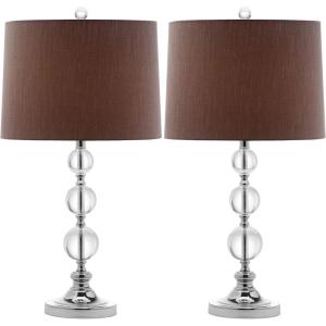 SAFAVIEH Lighting Collection Keeva Modern Crystal Ball/ Grey Shade 27-inch Bedroom Living Room Home Office Desk Nightstand Table Lamp Set of 2 (LED Bulbs Included)(Clear/Chrome – with USB)