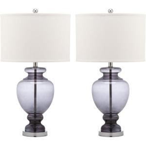 SAFAVIEH Lighting Collection Morocco Blue Glass 28-inch Bedroom Living Room Home Office Desk Nightstand Table Lamp Set of 2 (LED Bulbs Included)(Grey – Set of 2)