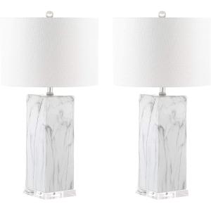 SAFAVIEH Lighting Collection Olympia Modern Contemporary Black/ White Marble Ceramic 29-inch Bedroom Living Room Home Office Desk Nightstand Table Lamp Set of 2 (LED Bulbs Included)(Black / White)