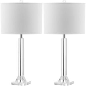 SAFAVIEH Lighting Collection Tyrone Modern Crystal Column 27-inch Bedroom Living Room Home Office Desk Nightstand Table Lamp Set of 2 (LED Bulbs Included)