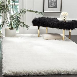 SAFAVIEH Luxe Shag Collection Area Rug – 5′ x 8′, Ivory, Handmade Glam, 3.2-inch Thick Ideal for High Traffic Areas in Living Room, Bedroom (SGX160A)(Ivory)