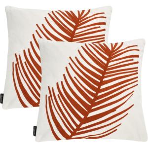 SAFAVIEH Pillow Collection 18-Inch Fern Leaf Pillow, White and Rust, Set of 2