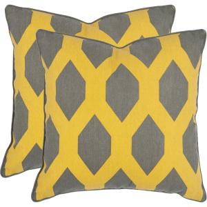 SAFAVIEH Pillows Collection Allen Decorative Pillow, 18-Inch, Yellow and Grey, Set of 2
