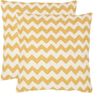 SAFAVIEH Pillows Collection Striped Taelea Decorative Pillow, 18-Inch, Navy Blue, Set of 2(Mustard)