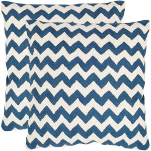 SAFAVIEH Pillows Collection Striped Taelea Decorative Pillow, 18-Inch, Navy Blue, Set of 2(Navy Blue)