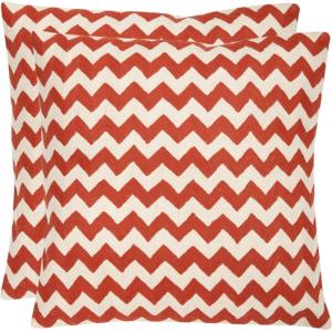 SAFAVIEH Pillows Collection Striped Taelea Decorative Pillow, 18-Inch, Navy Blue, Set of 2(Orange Sunburst)