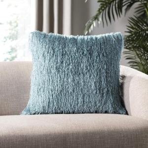 SAFAVIEH Soleil Indoor/Outdoor Shag Throw Pillow, 22″x22″, Champagne(Blue)