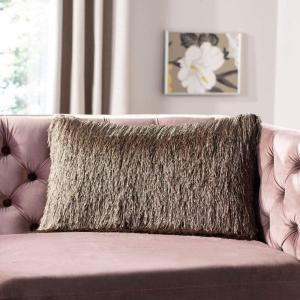 SAFAVIEH Soleil Indoor/Outdoor Shag Throw Pillow, 22″x22″, Champagne(Taupe)