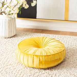 Safavieh Clary Glam 18-inch Mustard Yellow Velvet Round Floor Pillow(Mustard)