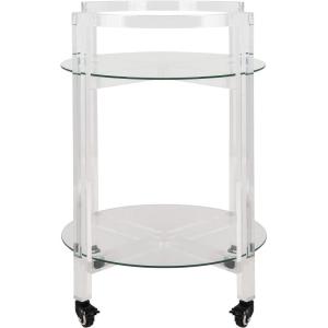 Safavieh Couture Home Jules Glam Clear Acrylic Glass Top 2-tier Bar Cart with Wheels