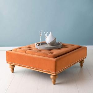 Safavieh Couture Rosealina Sienna Velvet Tufted Silver Nailhead Ottoman(Sienna)