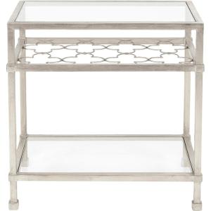 Safavieh Home Collection Hanzel Silver Leaf Glass Side Table(Silver / Glass)