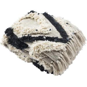 Safavieh Home Collection Lila Grace Boho Grey and Beige Fringe 50 x 60-inch Throw Blanket(Black / Beige)