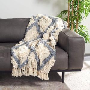 Safavieh Home Collection Lila Grace Boho Grey and Beige Fringe 50 x 60-inch Throw Blanket(Grey / Beige)