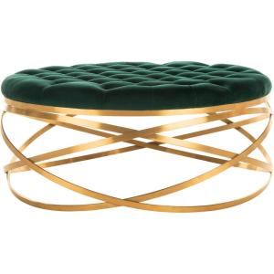 Safavieh Home Collection Rumi Emerald and Gold Tufted Velvet Ottoman,(Emerald / Gold)