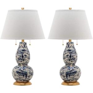 Safavieh Lighting Collection Color Swirls Glass Navy and White Table Lamp, Set of 2(Navy/White – Set of 2)
