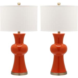 Safavieh Lighting Collection Lola Column Orange Table Lamp, Set of 2(Orange – Set of 2)