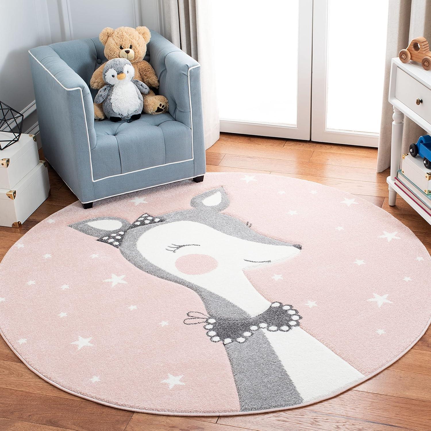 image:imageSAFAVIEH Carousel Kids Collection Accent Rug 4 x 6 Pink amp Ivory Doe Design NonShedding amp Easy Care Ideal for High Traffic Areas for Boys amp Girls in Playroom Nursery Bedroom CRK191PPinkIvory