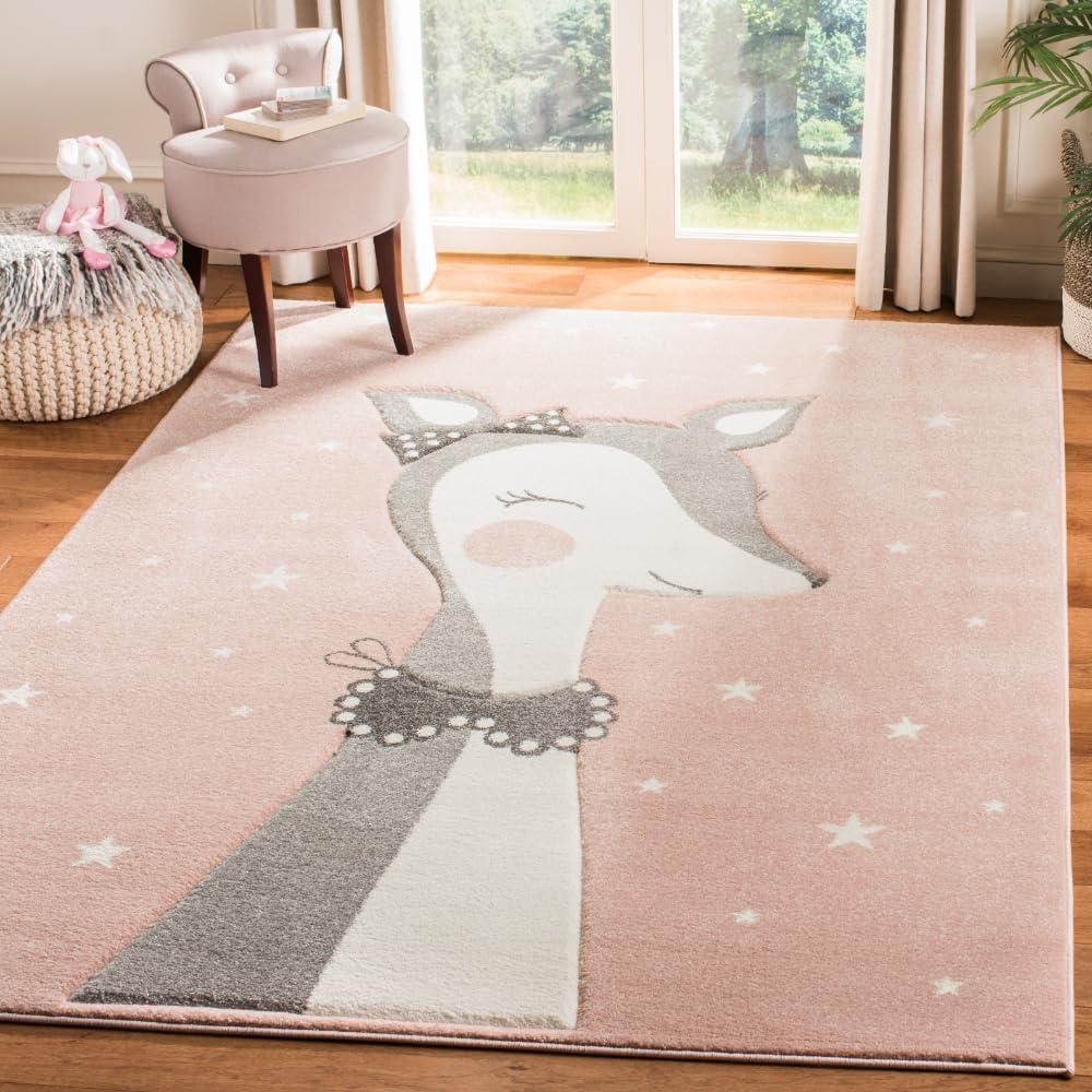 image:imageSAFAVIEH Carousel Kids Collection Accent Rug 4 x 6 Pink amp Ivory Doe Design NonShedding amp Easy Care Ideal for High Traffic Areas for Boys amp Girls in Playroom Nursery Bedroom CRK191PPinkIvory