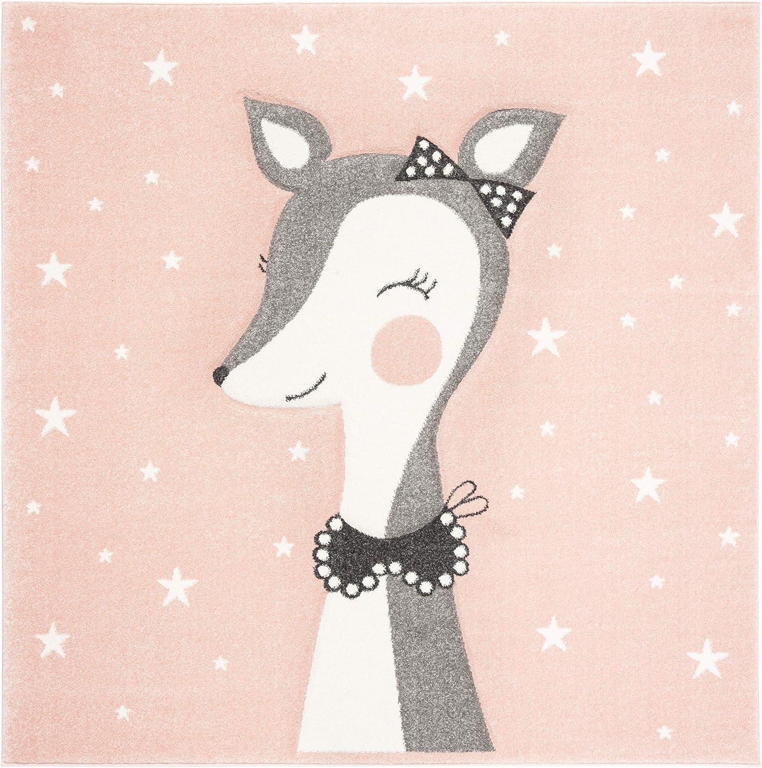 image:imageSAFAVIEH Carousel Kids Collection Accent Rug 4 x 6 Pink amp Ivory Doe Design NonShedding amp Easy Care Ideal for High Traffic Areas for Boys amp Girls in Playroom Nursery Bedroom CRK191PPinkIvory