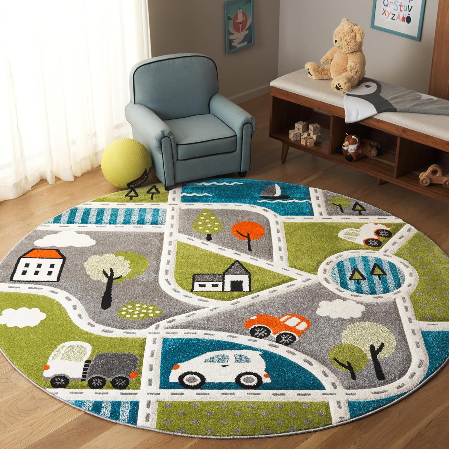 image:imageSAFAVIEH Carousel Kids Collection Area Rug 67 x 9 Grey amp Light Blue NonShedding amp Easy Care Ideal for High Traffic Areas for Boys amp Girls in Playroom Nursery Bedroom CRK193FGreenGrey
