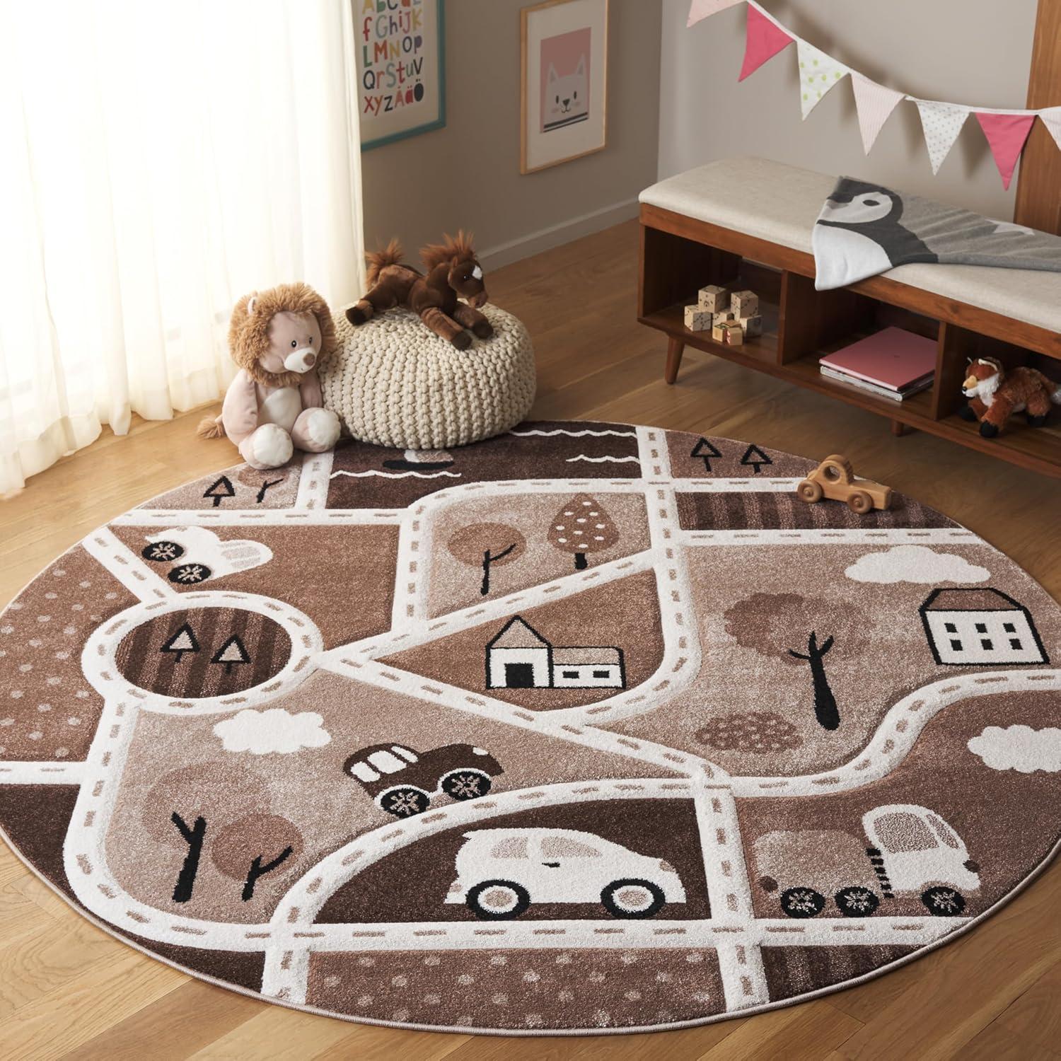 image:imageSAFAVIEH Carousel Kids Collection Area Rug 67 x 9 Grey amp Light Blue NonShedding amp Easy Care Ideal for High Traffic Areas for Boys amp Girls in Playroom Nursery Bedroom CRK193FBrownBeige