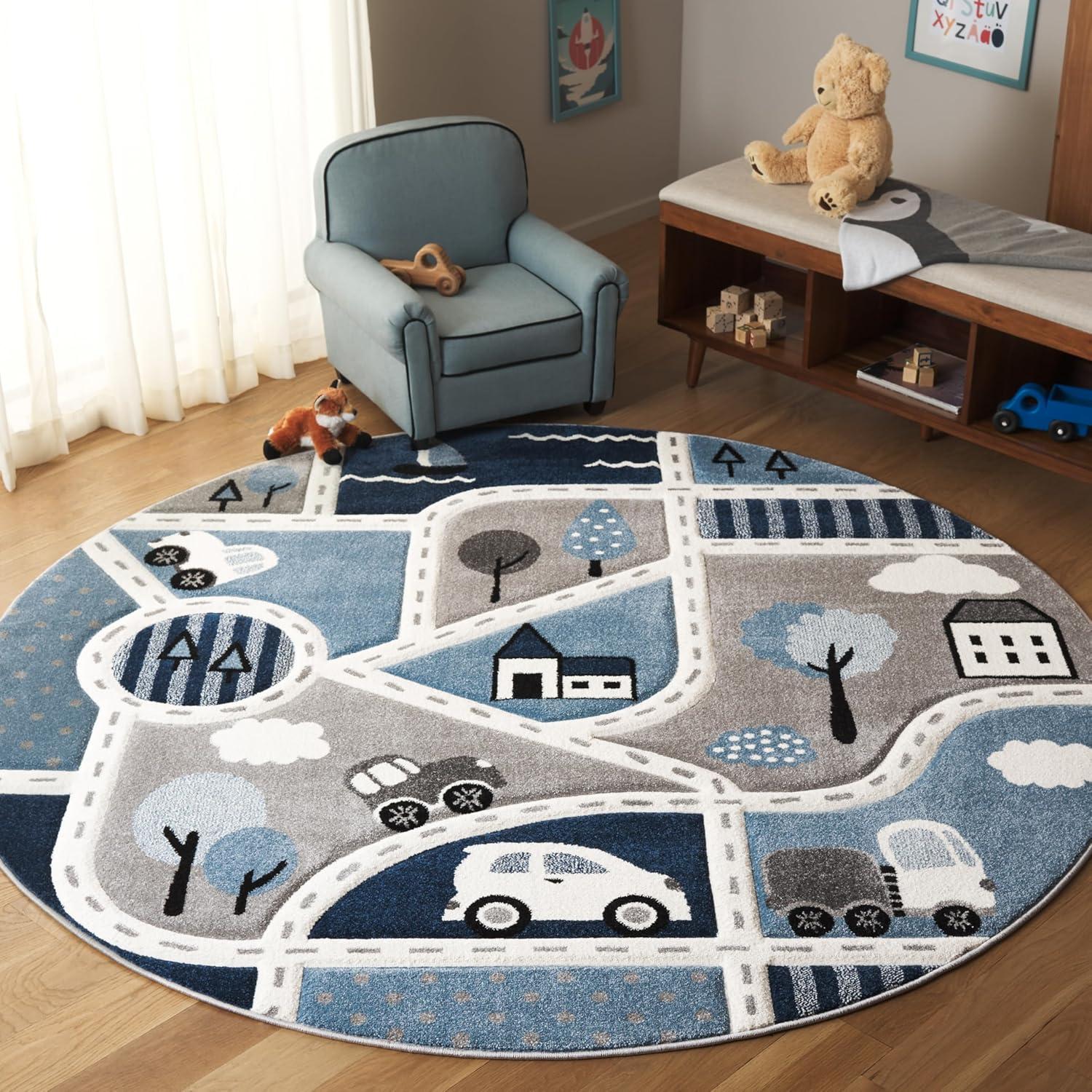 image:imageSAFAVIEH Carousel Kids Collection Area Rug 67 x 9 Grey amp Light Blue NonShedding amp Easy Care Ideal for High Traffic Areas for Boys amp Girls in Playroom Nursery Bedroom CRK193FGreyBlue