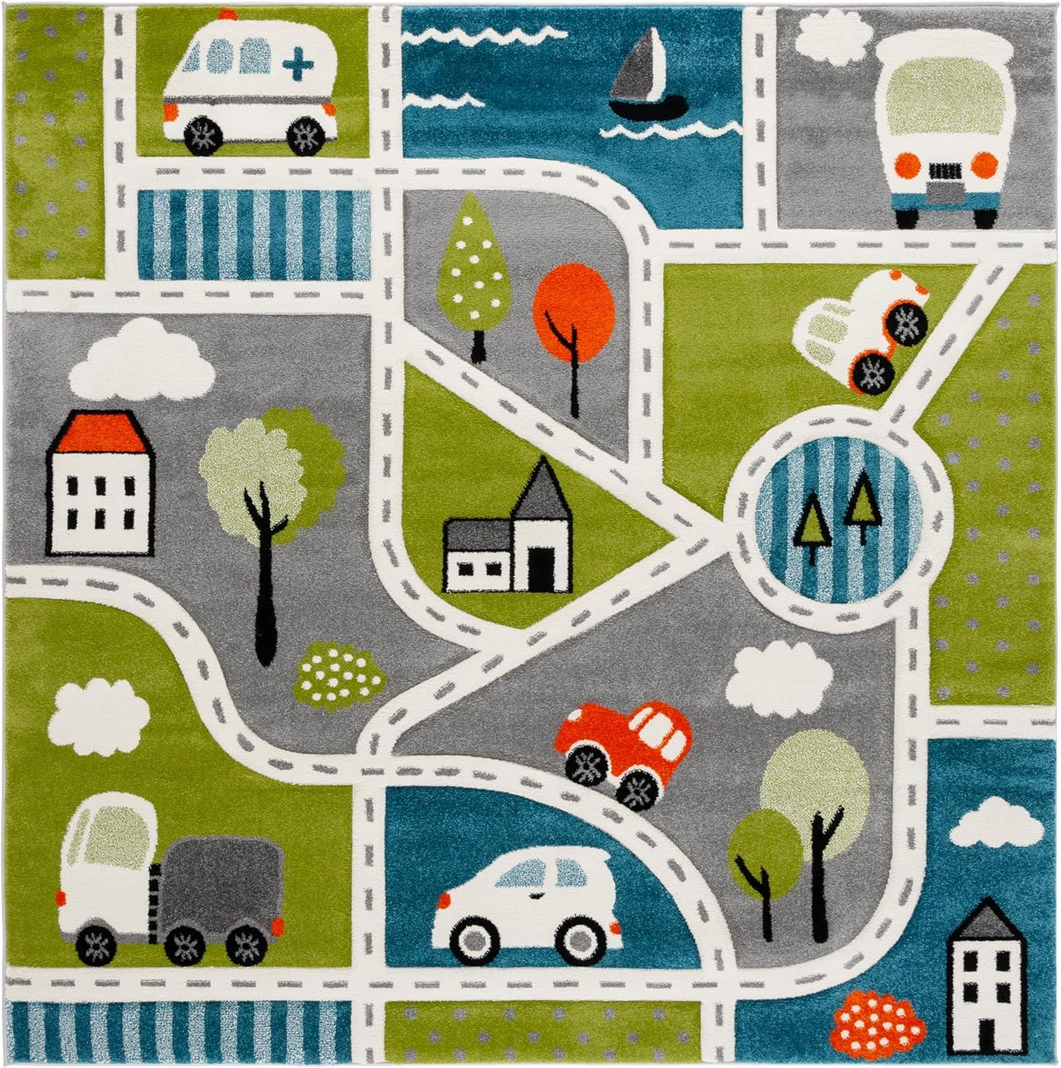 image:imageSAFAVIEH Carousel Kids Collection Area Rug 67 x 9 Grey amp Light Blue NonShedding amp Easy Care Ideal for High Traffic Areas for Boys amp Girls in Playroom Nursery Bedroom CRK193FGreenGrey
