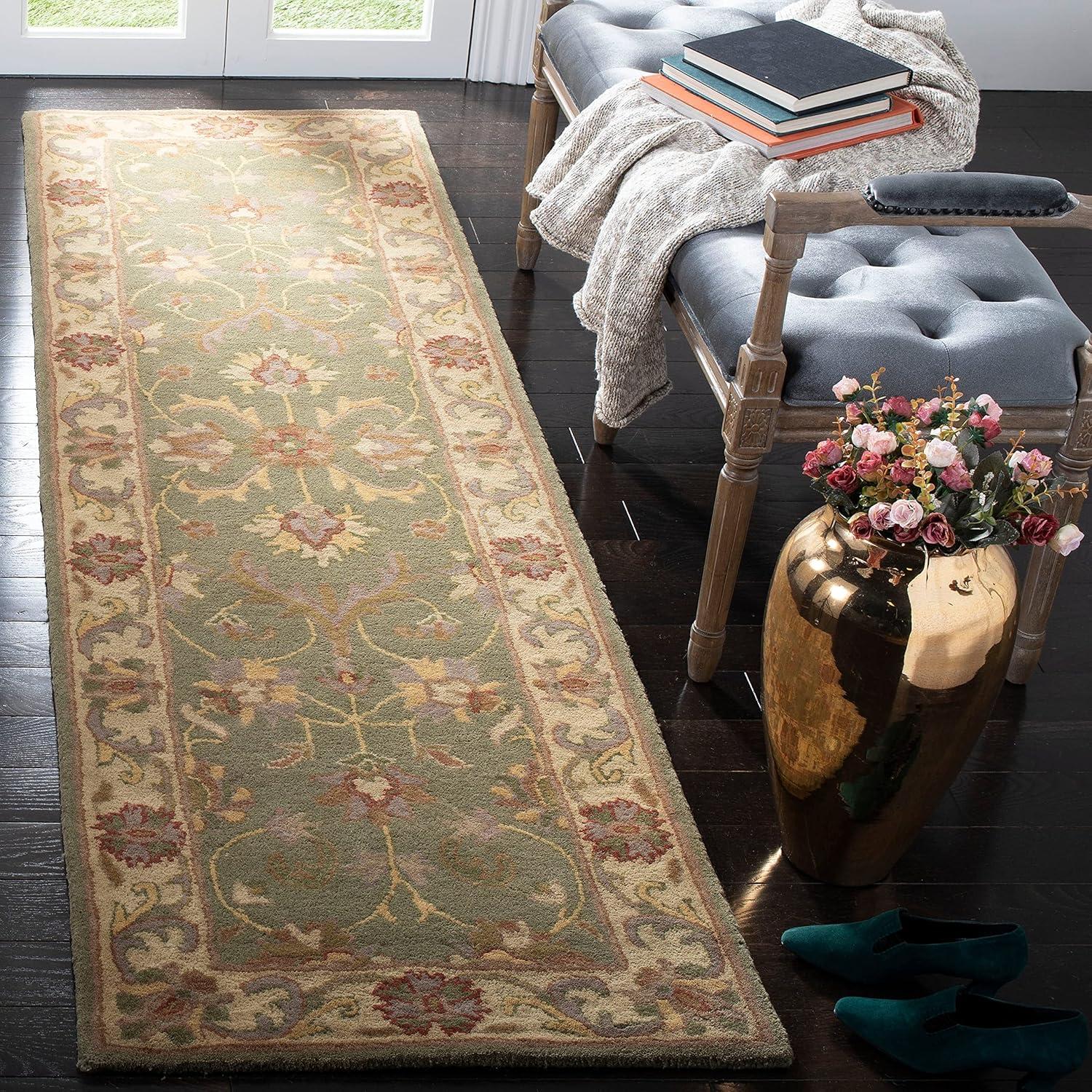 image:imageSAFAVIEH Heritage Collection Area Rug 5 x 8 Blue amp Beige Handmade Traditional Oriental Wool Ideal for High Traffic Areas in Living Room Bedroom HG811BGreenGold