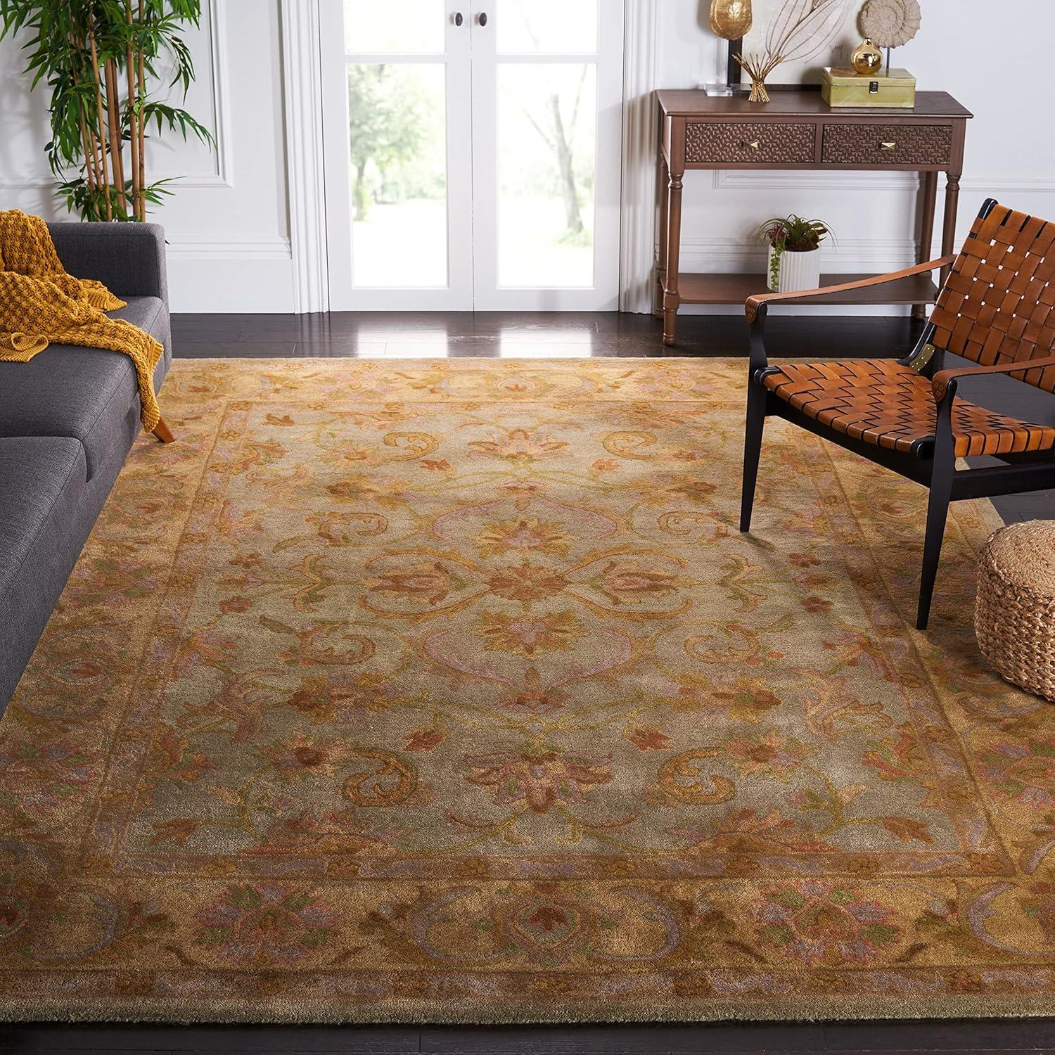 image:imageSAFAVIEH Heritage Collection Area Rug 5 x 8 Blue amp Beige Handmade Traditional Oriental Wool Ideal for High Traffic Areas in Living Room Bedroom HG811BGreenGold