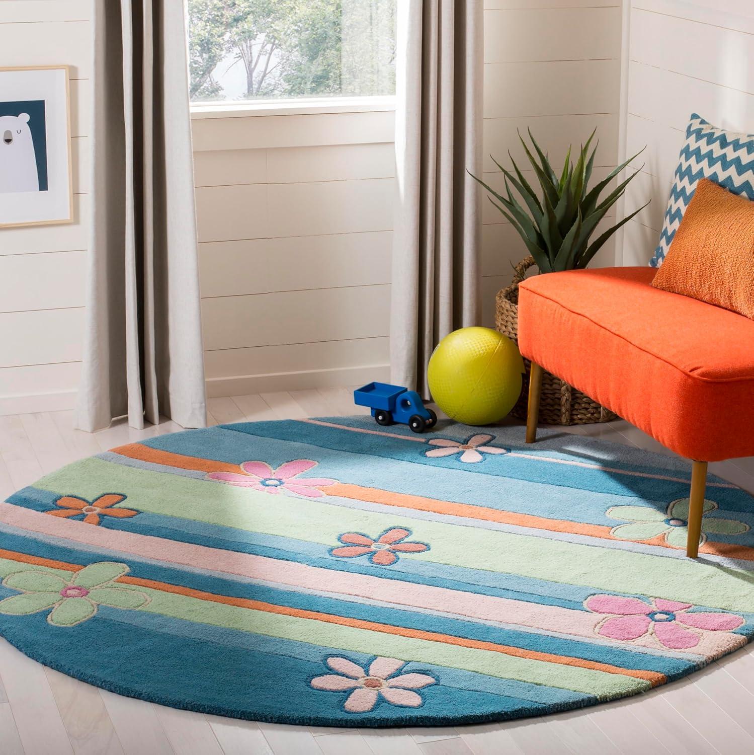 image:imageSAFAVIEH Kids Collection Accent Rug 4 x 6 Blue amp Multi Handmade Floral Wool Ideal for High Traffic Areas in Entryway Living Room Bedroom SFK750ABlueMulti