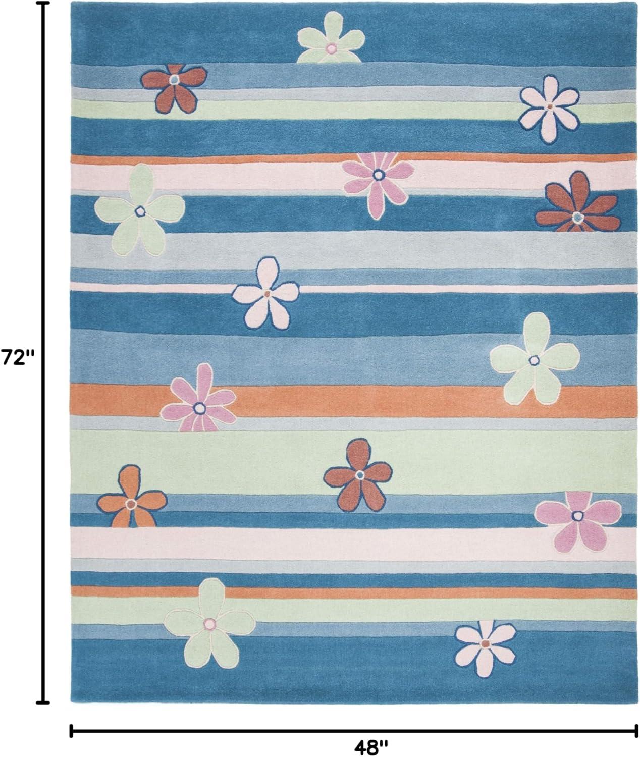 image:imageSAFAVIEH Kids Collection Accent Rug 4 x 6 Blue amp Multi Handmade Floral Wool Ideal for High Traffic Areas in Entryway Living Room Bedroom SFK750ABlueMulti