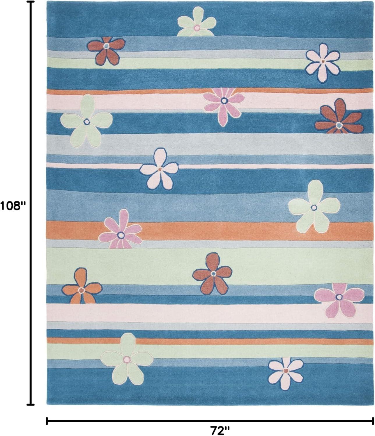 image:imageSAFAVIEH Kids Collection Accent Rug 4 x 6 Blue amp Multi Handmade Floral Wool Ideal for High Traffic Areas in Entryway Living Room Bedroom SFK750ABlueMulti