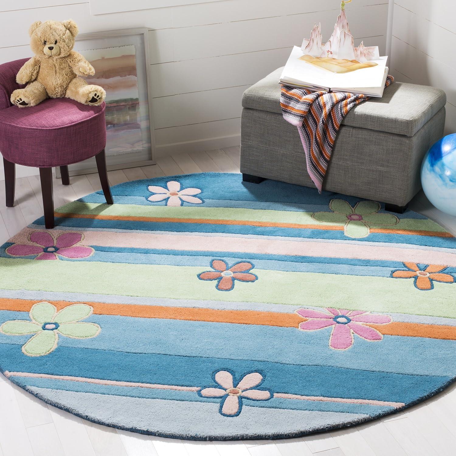 image:imageSAFAVIEH Kids Collection Accent Rug 4 x 6 Blue amp Multi Handmade Floral Wool Ideal for High Traffic Areas in Entryway Living Room Bedroom SFK750ABlueMulti