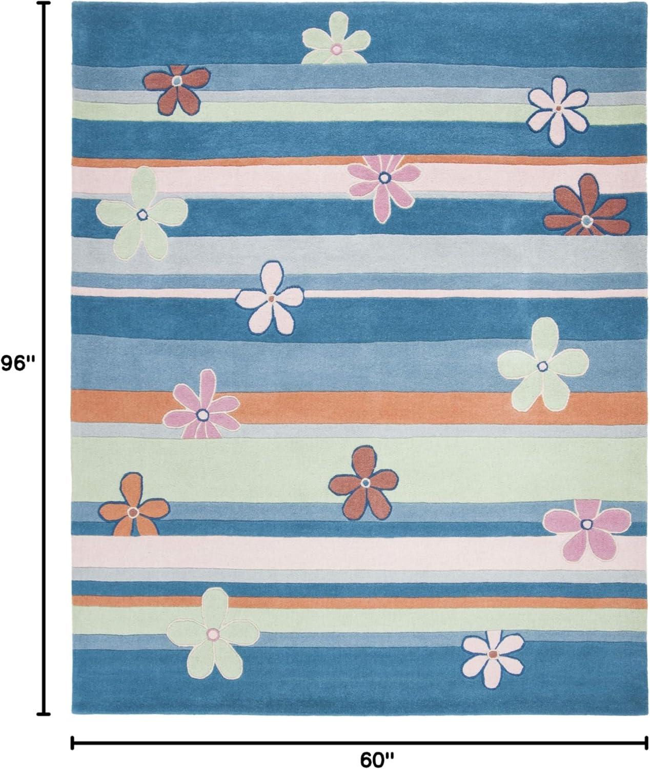 image:imageSAFAVIEH Kids Collection Accent Rug 4 x 6 Blue amp Multi Handmade Floral Wool Ideal for High Traffic Areas in Entryway Living Room Bedroom SFK750ABlueMulti