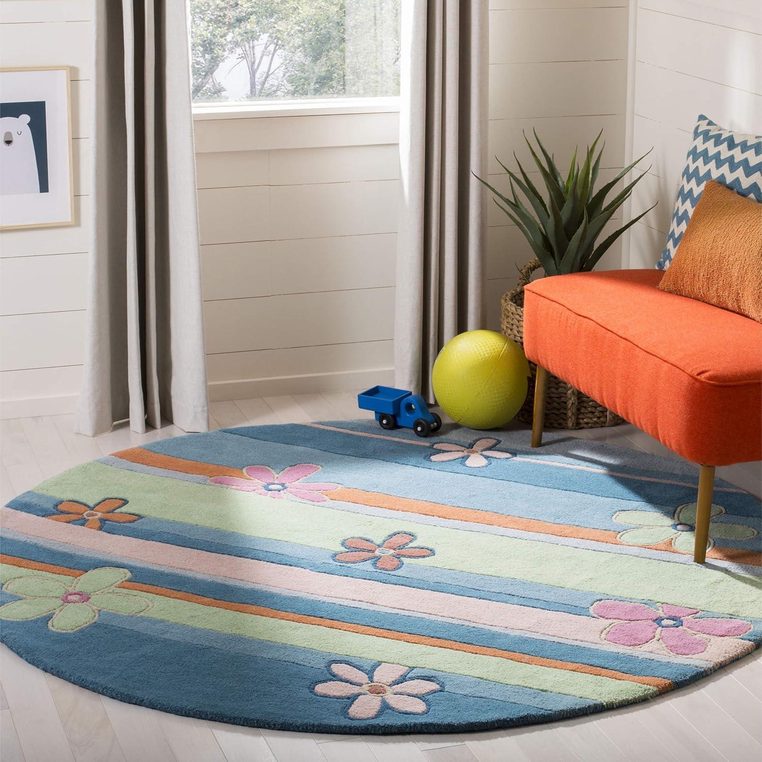 image:imageSAFAVIEH Kids Collection Accent Rug 4 x 6 Blue amp Multi Handmade Floral Wool Ideal for High Traffic Areas in Entryway Living Room Bedroom SFK750ABlueMulti