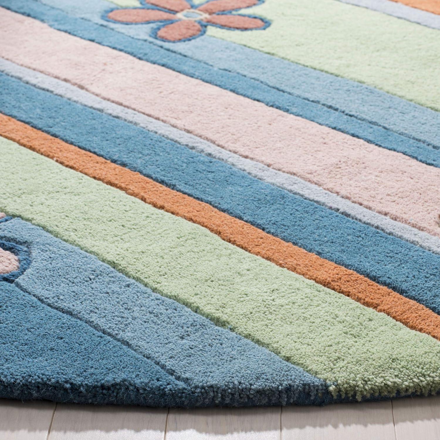 image:imageSAFAVIEH Kids Collection Accent Rug 4 x 6 Blue amp Multi Handmade Floral Wool Ideal for High Traffic Areas in Entryway Living Room Bedroom SFK750ABlueMulti