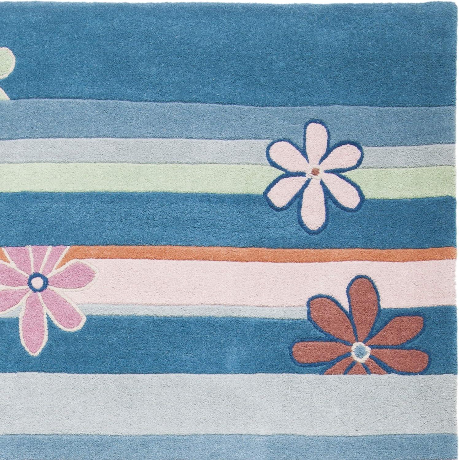 image:imageSAFAVIEH Kids Collection Accent Rug 4 x 6 Blue amp Multi Handmade Floral Wool Ideal for High Traffic Areas in Entryway Living Room Bedroom SFK750ABlueMulti