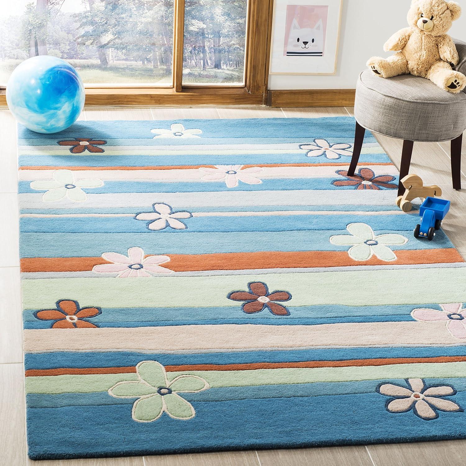 image:imageSAFAVIEH Kids Collection Accent Rug 4 x 6 Blue amp Multi Handmade Floral Wool Ideal for High Traffic Areas in Entryway Living Room Bedroom SFK750ABlueMulti