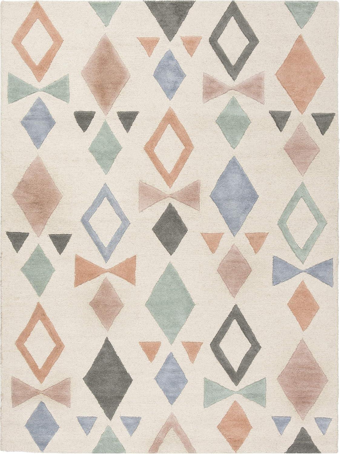 image:imageSAFAVIEH Kids Collection Accent Rug 4 x 6 Ivory amp Multi Handmade Geometric Wool Ideal for High Traffic Areas in Entryway Living Room Bedroom SFK901AIvoryMulti