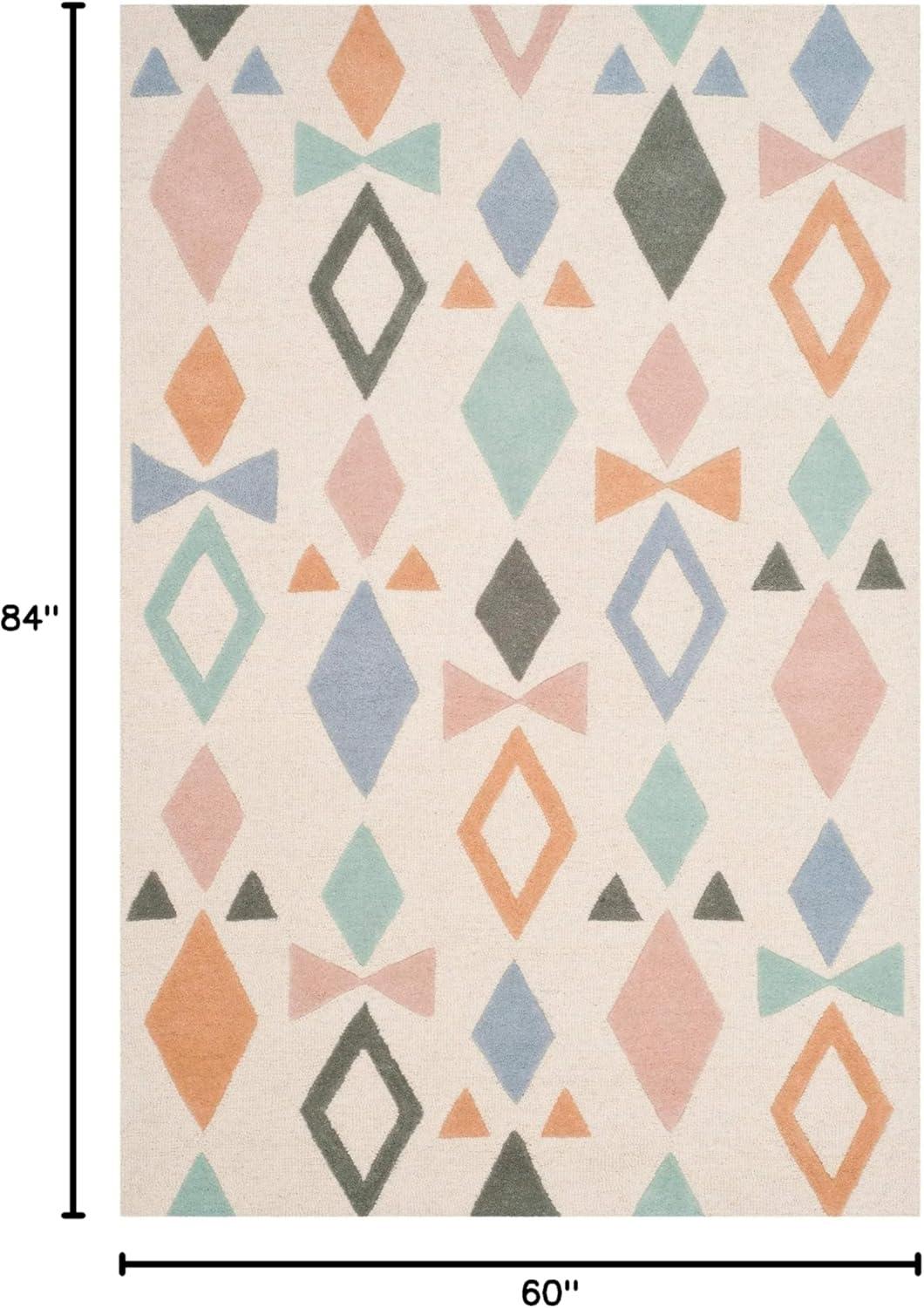 image:imageSAFAVIEH Kids Collection Accent Rug 4 x 6 Ivory amp Multi Handmade Geometric Wool Ideal for High Traffic Areas in Entryway Living Room Bedroom SFK901AIvoryMulti