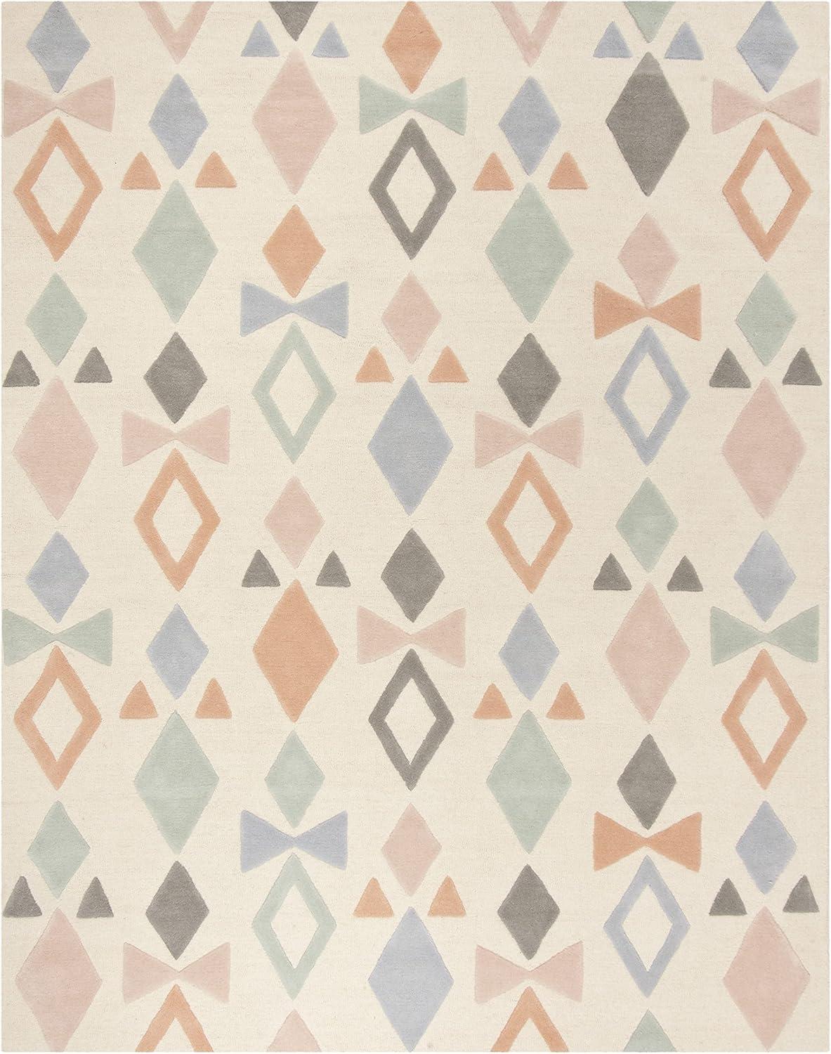 image:imageSAFAVIEH Kids Collection Accent Rug 4 x 6 Ivory amp Multi Handmade Geometric Wool Ideal for High Traffic Areas in Entryway Living Room Bedroom SFK901AIvoryMulti