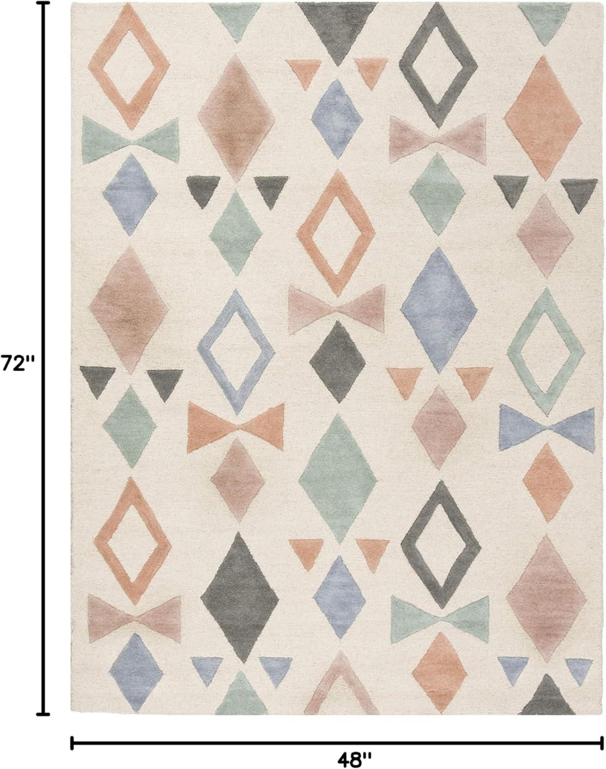 image:imageSAFAVIEH Kids Collection Accent Rug 4 x 6 Ivory amp Multi Handmade Geometric Wool Ideal for High Traffic Areas in Entryway Living Room Bedroom SFK901AIvoryMulti
